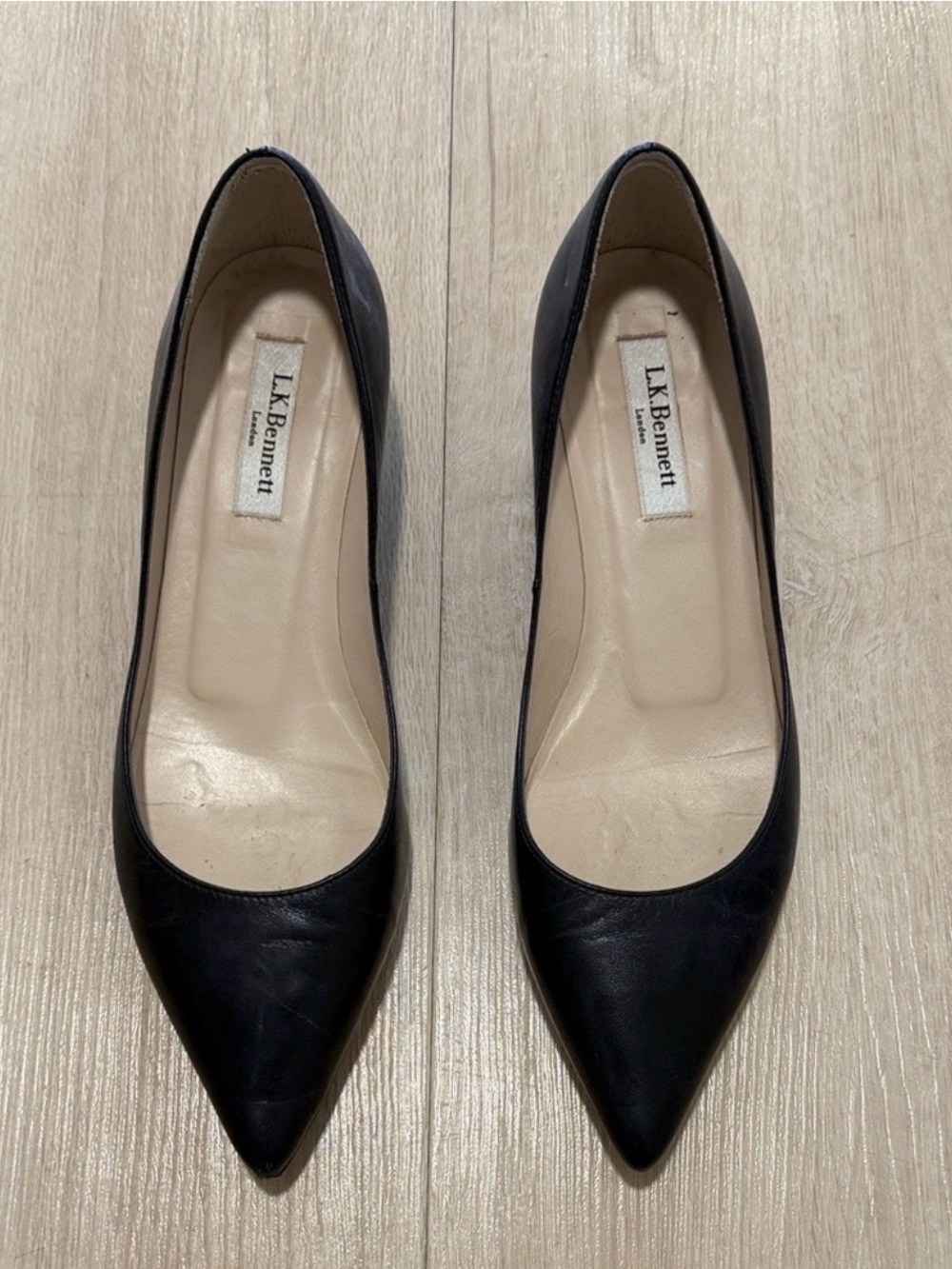 LK Bennett Black Pointed Leather Flats